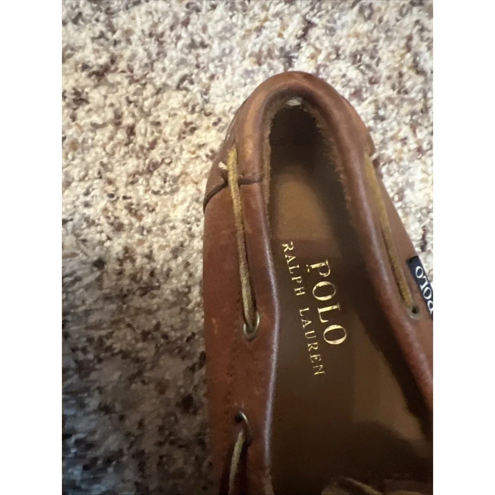 Polo Ralph Lauren New Bienne Tan Leather Boat Shoe Loafer Size 8.5 Lace Up